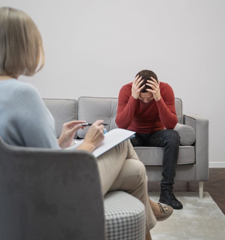 a young men suffering with ptsd is taking session from docter